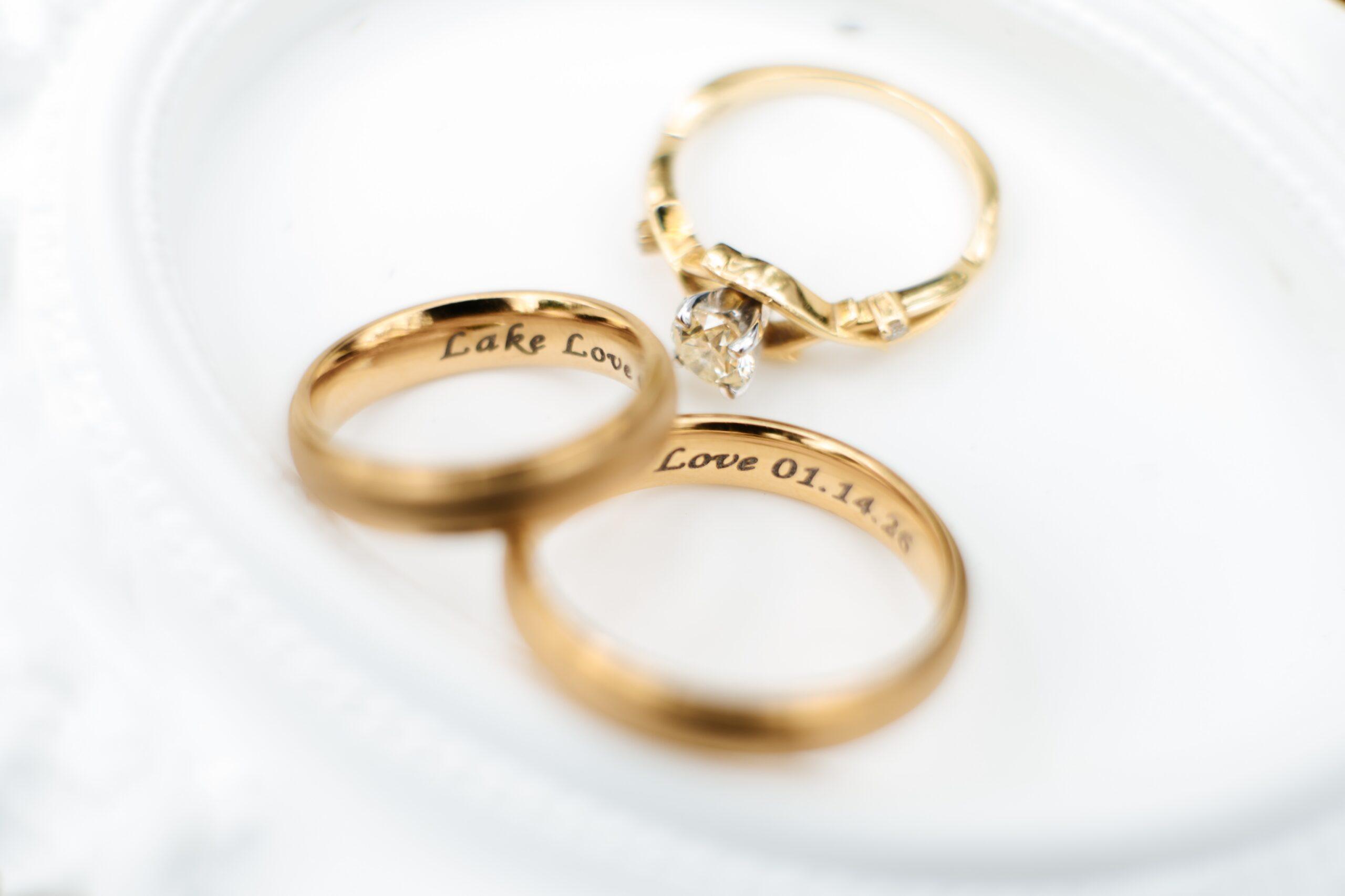 Engraved,Gold,Wedding,Bands,And,Diamond,Engagement,Ring,,Close?up,Of | | | jewelry, piece, stone |Madison Jean Jewelers